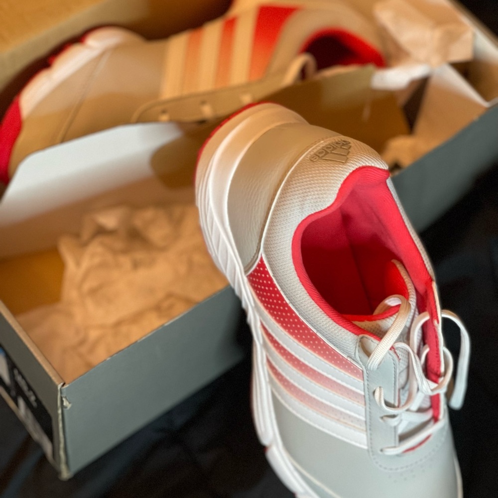 Adidas womens tech response golf shoes. Brand new size 9. White with pink/lt red